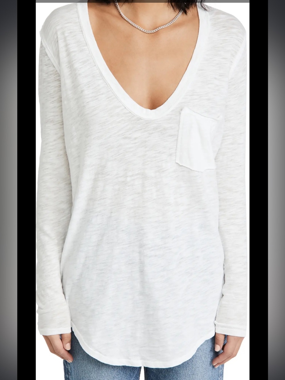 We The Free- Oversized White Scoop-Neck Long Sleeve Pocket Tee- Large - Picture 3 of 8
